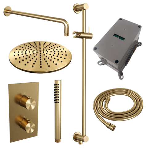 BRAUER Gold Edition ensemble de douche pluie encastré – douche de tête Ø 30 cm – douchette bâton – avec inverseur – barre de douche 70 cm SW547690