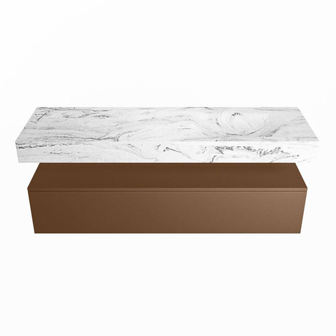 Mondiaz ALAN-DLUX Ensemble de meuble - 150cm - meuble Rust mat - 1 tiroir - Lavabo Cloud Glace suspendu - vasque Droite - 0 trous de robinet SW805747