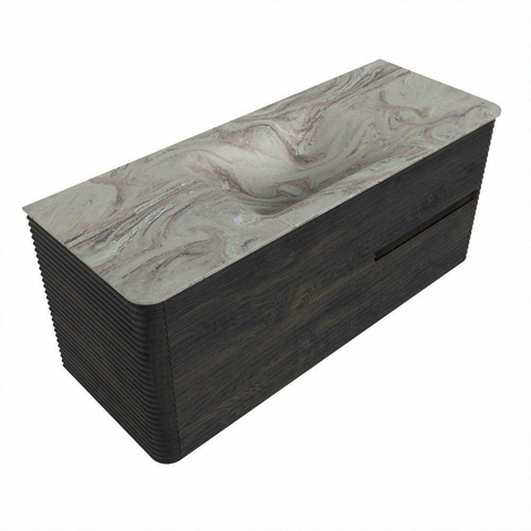 Mondiaz CIRO-DLUX Badkamermeubelset - 120x45x50cm - Solid surface wastafel Glace - 1 wasbak Midden - zonder kraangaten - 2 lades - Shadow SW1532204