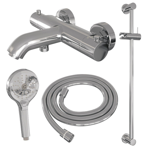 Brauer Chrome Edition Badkraan Opbouw - glijstang - 2 functies - 2 gladde knoppen - handdouche rond 3 standen - chroom TWEEDEKANS OUT14526