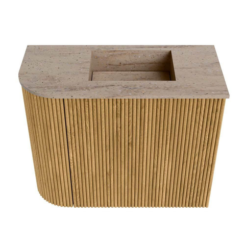 Mondiaz JOYA-DLUX Meuble de toilette 51,6cm - arrondi gauche couleur Chêne - Vasque FAYE position Droite 1 trou de robinet couleur Saba SW1424208