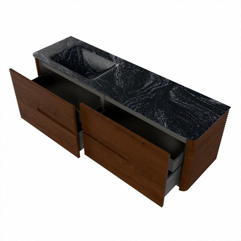 Mondiaz CIRO-DLUX Meuble de salle de bains - 160x45x50cm - vasque solid surface Lava - 1 lavabo à gauche - sans trous de robinetterie - 4 tiroirs - Ruby SW1531602