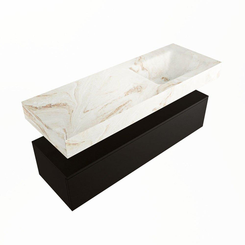 Mondiaz ALAN-DLUX Ensemble de meuble - 130cm - meuble Urban mat - 1 tiroir - Lavabo Cloud Frappe suspendu - vasque Droite - 0 trous de robinet SW804855