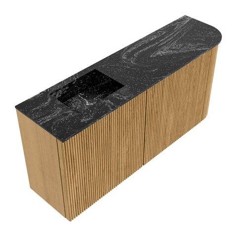 Mondiaz JOYA-DLUX 91.6cm meuble de salle de bains WC - arrondi droit couleur Chêne - Vasque FAYE position Gauche Sans trou de robinet couleur Lava SW1422076