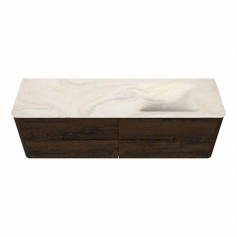 Mondiaz CIRO-DLUX Ensemble de meubles de salle de bains - 160x45x50cm - Plan vasque solid surface Ostra - 1 vasque à droite - 1 trou de robinetterie - 4 tiroirs - Noyer SW1530368