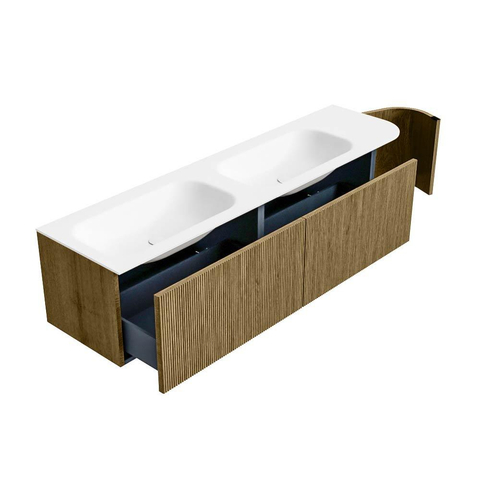 Mondiaz KURVE Badkamermeubelset - 175x46x40cm - 2 lade - 1 deur - wastafel solid surface - dubbel / links - zonder kraangat - Dusk SW1414730