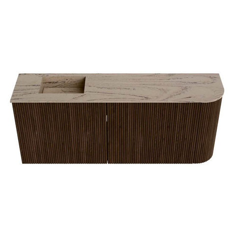 Mondiaz JOYA-DLUX Meuble de salle de bains - 101.6cm - arrondi droit couleur Walnut - Vasque FAYE position Gauche 1 trou de robinet couleur Arena SW1424374