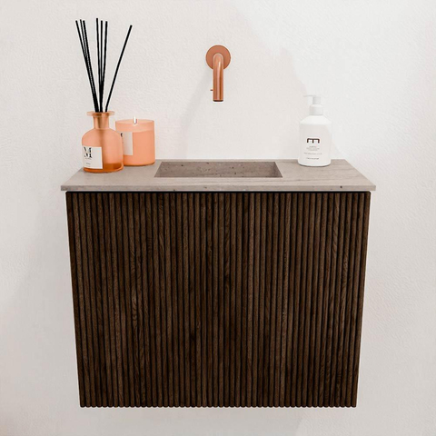 Mondiaz JOYA-DLUX 50cm toiletmeubel - kleur Walnut - Wastafel FAYE positie Midden Zonder kraangat kleur Saba. SW1424626