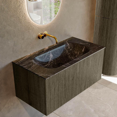 Mondiaz KURVE-DLUX Badkamermeubelset - 90x46x40cm - 1 lade - wastafel solid surface - midden - zonder kraangat - Shadow SW1414647