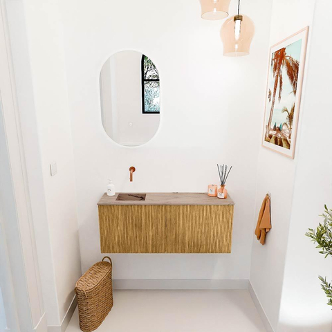Mondiaz JOYA-DLUX 100cm toiletmeubel - kleur Oak - Wastafel FAYE positie Links Zonder kraangat kleur Arena. SW1423858