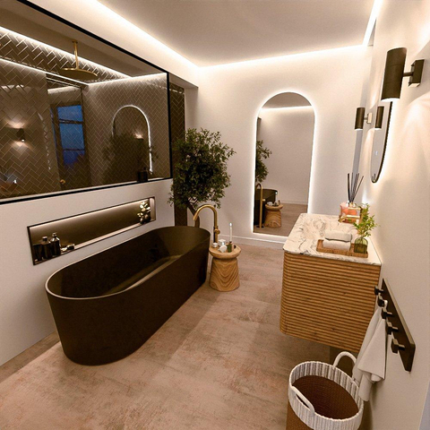 Mondiaz CIRO-DLUX Ensemble de meubles de salle de bains - 100x45x50cm - Plan vasque solid surface Glace - 1 vasque centrale - 1 trou de robinet - 2 tiroirs - Chêne SW1530810