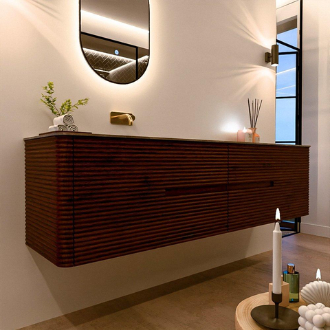 Mondiaz CIRO-DLUX Ensemble meuble de salle de bains - 190x45x50cm - plan-vasque Solid surface Sombra - 1 vasque à gauche - sans trous de robinetterie - 4 tiroirs - Ruby SW1532043