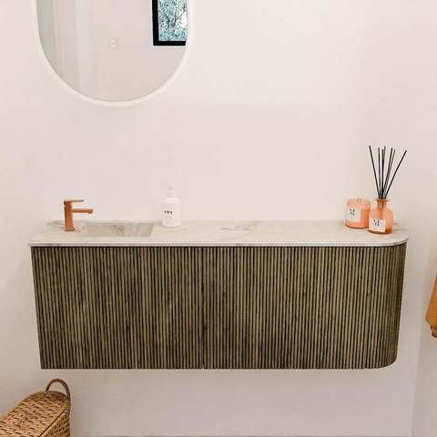 Mondiaz JOYA-DLUX 111.6cm toiletmeubel - ronding rechts kleur Dusk - Wastafel FAYE positie Links 1 kraangat kleur Frappe. SW1423184