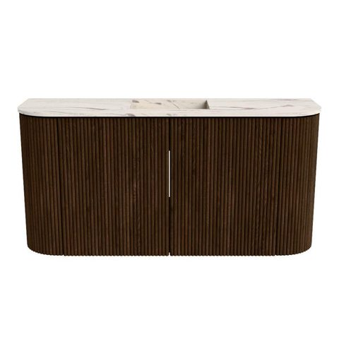 Mondiaz JOYA-DLUX 83.2cm toiletmeubel - ronding links en rechts kleur Walnut - Wastafel FAYE positie Midden 1 kraangat kleur Nata. SW1424542