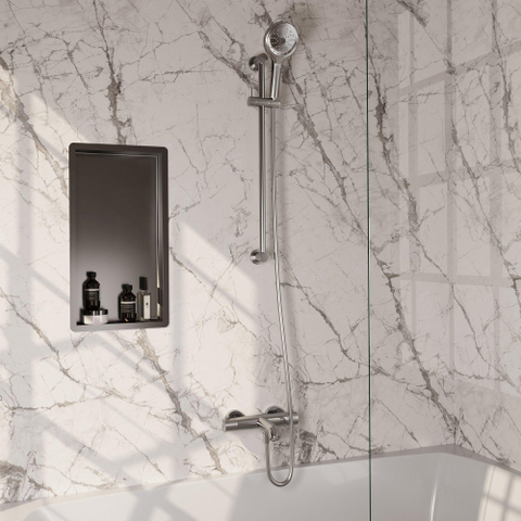 Robinet de baignoire à encastrer Brauer Brushed Carving - barre de douche - 2 fonctions - 2 boutons carving - douchette ronde 3 positions - PVD - inox brossé SW1164651