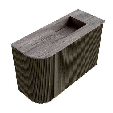 Mondiaz JOYA-DLUX Meuble de toilette 61,6cm - arrondi gauche couleur Shadow - Vasque FAYE position Droite 1 trou de robinet couleur Oza SW1425067