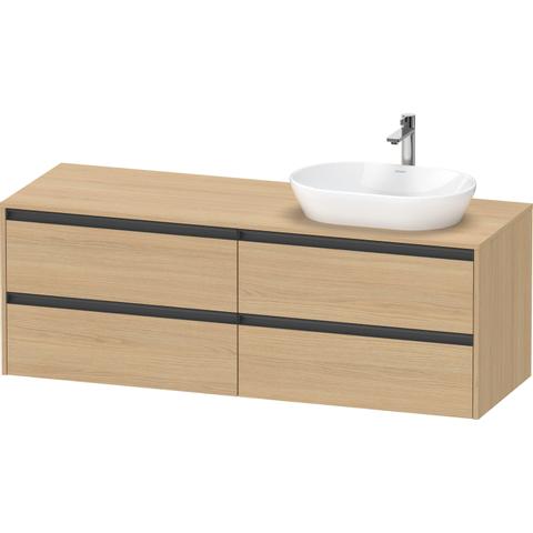 Duravit Ketho.2 Wastafelonderbouwkast - inclusief consoleplaat - met 4 laden - voor waskom rechts - 160x55x56.8cm - met handgrepen antraciet - natuur eiken mat SW772031