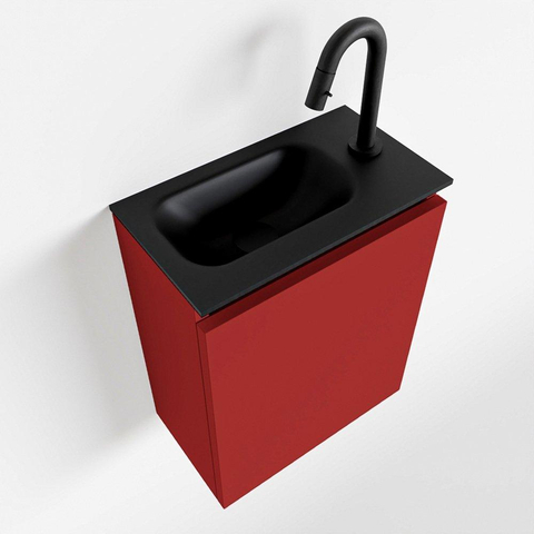 MONDIAZ TURE Fonteinset - 40x23x50cm - 1 kraangat - 1 deur - fire mat - Wasbak links - Solid Surface Zwart SW475378