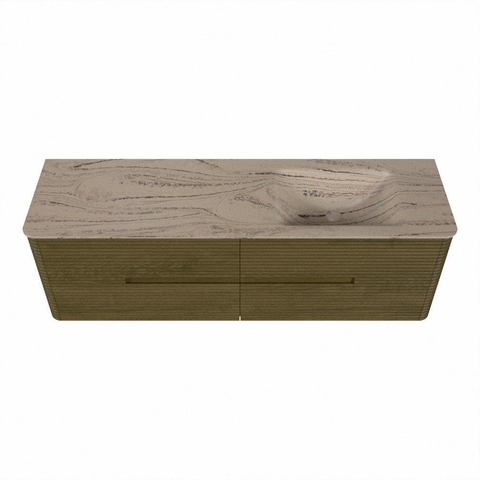 Mondiaz CIRO-DLUX Meuble de salle de bains - 160x45x50cm - Plan vasque en solid surface Arena - 1 vasque à droite - sans trous de robinet - 4 tiroirs - Dusk SW1533125