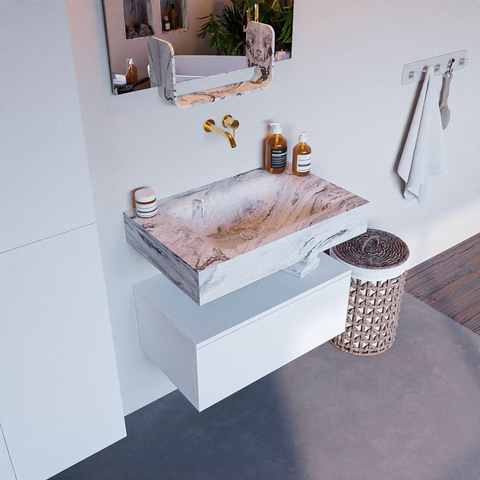 Mondiaz ALAN-DLUX Ensemble de meuble - 70cm - meuble Talc mat - 1 tiroir - Lavabo Cloud Glace suspendu - vasque Centre - 0 trous de robinet SW804798