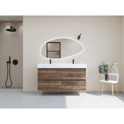 H&R Badmeubelen Infinity XXL 3D Badkamermeubelset - 140 cm - 2 keramische wasbakken kube wit - 2 kraangaten - 4 lades - charleston SW863532