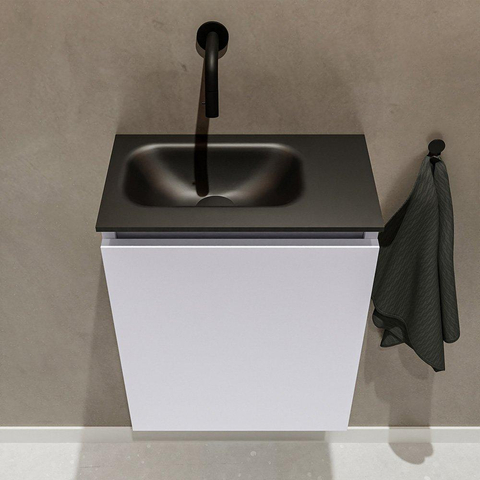 MONDIAZ TURE Toiletmeubel 40x23x50cm met 0 kraangaten 1 deuren cale mat Wastafel Eden links Solid Surface Zwart SW475436
