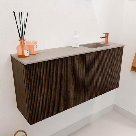 Mondiaz JOYA-DLUX 90cm meuble de salle de bains - couleur Walnut - Vasque FAYE position Droite 1 trou de robinet couleur Saba. SW1424645