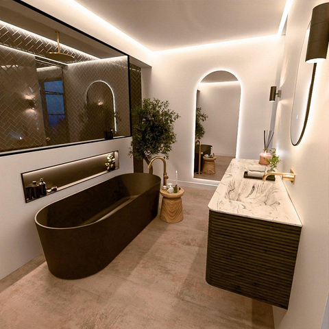 Mondiaz CIRO-DLUX Badkamermeubelset - 160x45x50cm - Solid surface wastafel Glace - 1 wasbak Rechts - zonder kraangaten - 4 lades - Shadow SW1532242