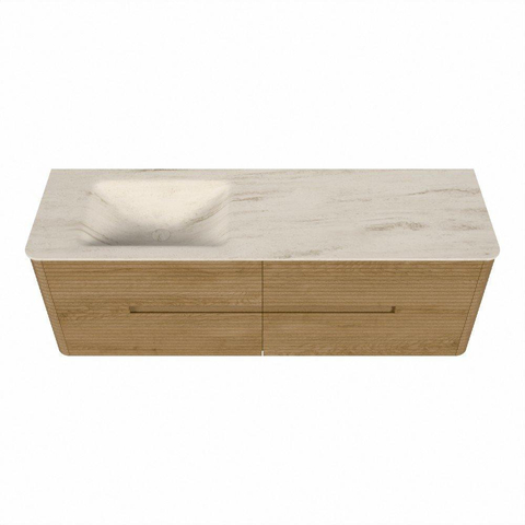 Mondiaz CIRO-DLUX Badkamermeubelset - 150x45x50cm - Solid surface wastafel Meli - 1 wasbak Links - zonder kraangaten - 4 lades - Oak SW1531414
