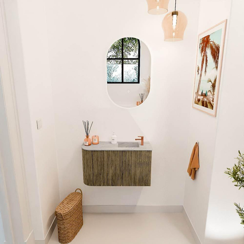 Mondiaz JOYA-DLUX 71.6cm toiletmeubel - ronding links kleur Dusk - Wastafel FAYE positie Rechts 1 kraangat kleur Glace. SW1423197