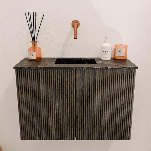 Mondiaz JOYA-DLUX 60cm meuble de toilette - couleur Shadow - Vasque FAYE position Milieu Sans trou de robinet couleur Lava SW1422832