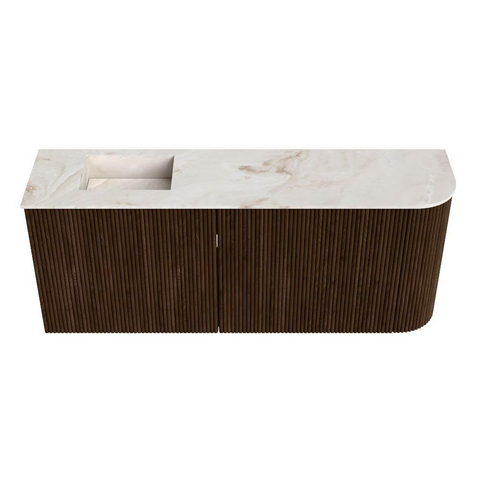 Mondiaz JOYA-DLUX 101.6cm meuble de salle de bains - arrondi droit couleur Noyer - Vasque FAYE position Gauche 1 trou de robinet couleur Frappe SW1422296