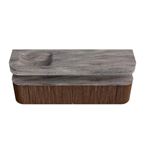 MONDIAZ THOR-DLUX 180cm badmeubel ronding links + rechts kleur Walnut met 2 lades en 2 deuren. Vrijhangende wastafel CLOUD Links 1 kraangat kleur Oza. SW1466316