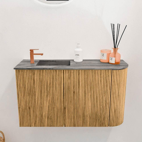 Mondiaz JOYA-DLUX 71.6cm toiletmeubel - ronding rechts kleur Oak - Wastafel FAYE positie Links 1 kraangat kleur Sombra. SW1424275