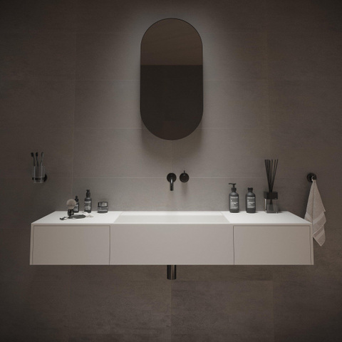 Ideavit SolidBliss Wastafel 140x40x20cm 0 kraangaten Solid surface mat wit SW450868