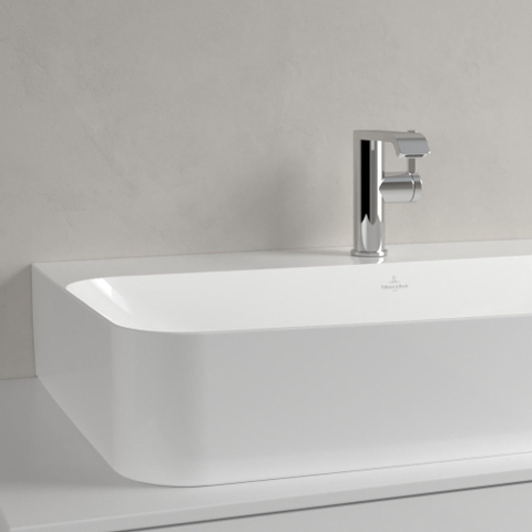 Villeroy & Boch finion wastafel onderzijde - geslepen - 1 kraangat - 80x47cm CeramicPlus - met verdekte overloop - White Alpine (glans wit) SW106488