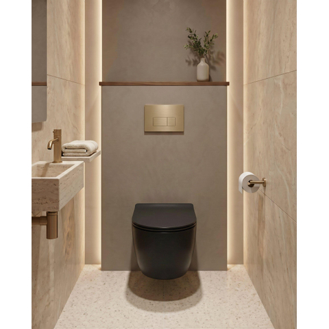 QeramiQ Dely Toiletset - 36.3x51.7cm - diepspoel - rimless - Geberit UP320 inbouwreservoir - met Burda frame - softclose toiletzitting - bedieningsplaat - rechtehoekige knoppen - SW804630