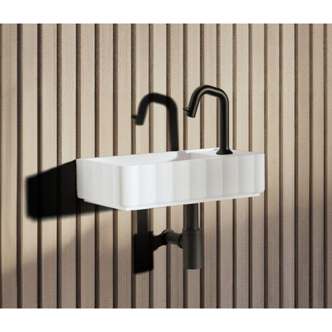 Riho Catching waves Lave-mains - 44x22cm - 1 trou de robinet à droite - solid surface - blanc mat SW1185425