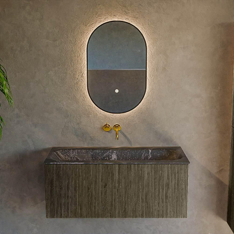 Mondiaz KURVE-DLUX Ensemble meuble de salle de bains - 100x46x40cm - 1 tiroir - lavabo solid surface - centré - sans trou de robinet - Shadow SW1414649