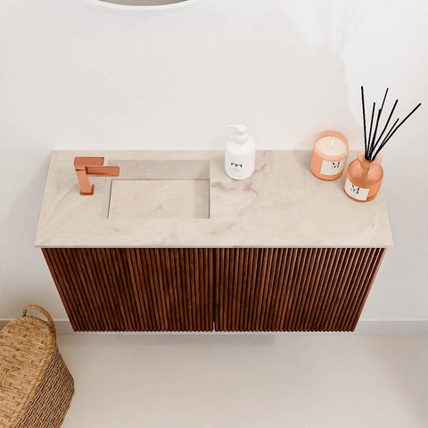 Mondiaz JOYA-DLUX 70cm toiletmeubel - kleur Ruby - Wastafel FAYE positie Links 1 kraangat kleur Frappe. SW1423479