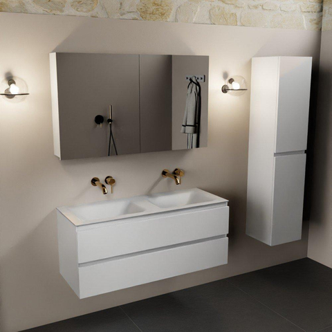 Mondiaz Aivy badmeubelset - 120x45x50cm - 0 kraangaten - 2 wasbakken talc Solid surface - Links en rechts - 2 lades - Met spiegelkast - MDF Talc SW892244