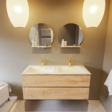 MONDIAZ VICA-DLUX Ensemble meuble de salle de bains - 120cm - meuble bas Washed Oak - 2 tiroirs - lavabo encastré Cloud double - 2 trous de robinet - version hauteur 60cm - Frappe SW1088822