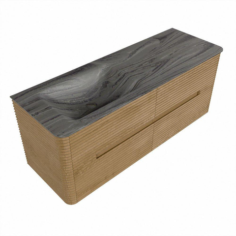 Mondiaz CIRO-DLUX Badkamermeubelset - 130x45x50cm - Solid surface wastafel Sombra - 1 wasbak Links - 1 kraangat - 4 lades - Oak SW1531231