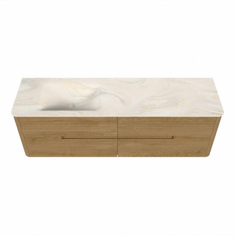 Mondiaz CIRO-DLUX Ensemble de meubles de salle de bains - 160x45x50cm - vasque en solid surface Ostra - 1 lavabo à gauche - sans trous de robinet - 4 tiroirs - Chêne SW1530946