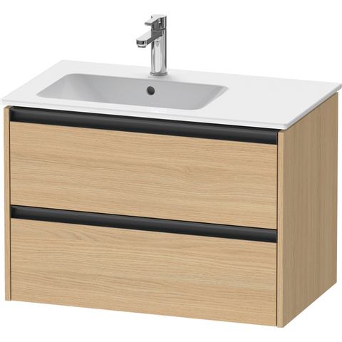 Duravit Ketho.2 Wastafelonderbouwkast - met 2 laden - voor waskom links - 81x48x54.9cm - met grepen antraciet - natuur eiken mat SW772790