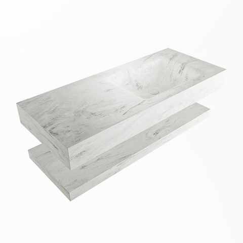 Mondiaz ALAN-DLUX Ensemble de meuble - 110cm - meuble Opalo mat - 0 tiroirs - Lavabo Cloud Opalo suspendu - vasque Droite - 1 trou de robinet SW809120