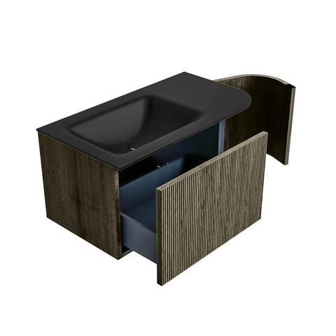 Mondiaz KURVE Badkamermeubelset - 85x46x40cm - 1 lade - 1 deur - wastafel solid surface - links - zonder kraangat - Shadow SW1414170