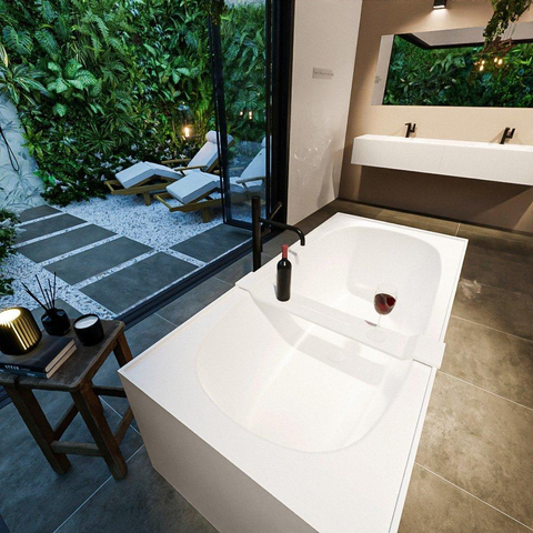 MONDIAZ FREEZE Baignoire autoportante - 180x85cm - Solid surface - lin mat / talc (beige / blanc) SW491446
