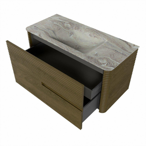 Mondiaz CIRO-DLUX Ensemble de meubles de salle de bains - 100x45x50cm - vasque Solid surface Glace - 1 lavabo central - sans trous de robinetterie - 2 tiroirs - Dusk SW1532861