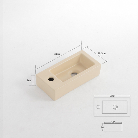 FugaFlow Efficiente Pietra Ensemble de fontaine - 37,5x18,5x9cm - céramique - trou de robinet à droite - robinet de fontaine gunmetal - bouchon de vidange - siphon abaissé - Beige mat SW1442300